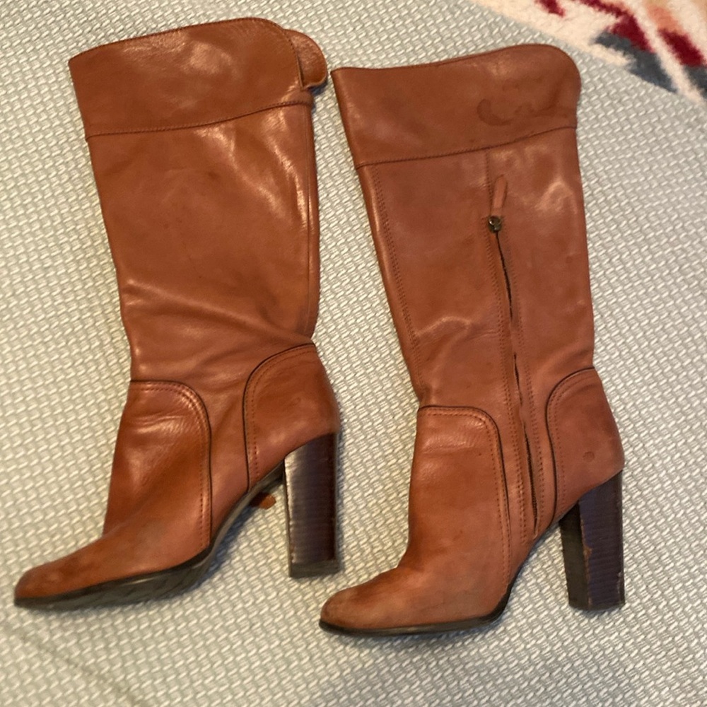 Womens Halogen leather stacked heal boot